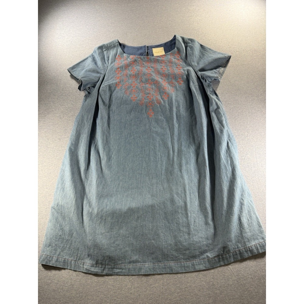 ModCloth 1X Chambray Embroidered Tunic Dress Blue Cotton Lined Pockets Boho